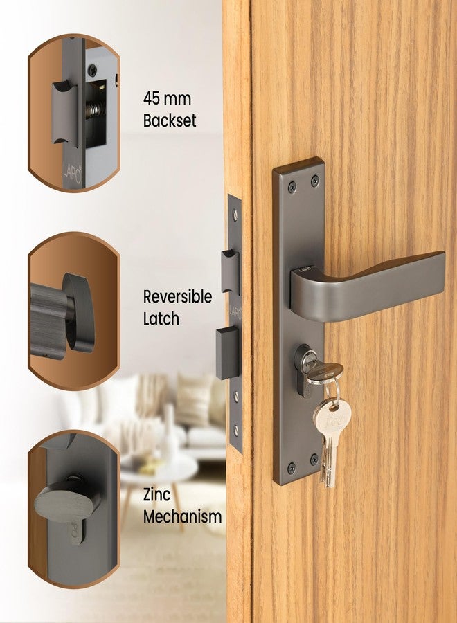 LAPO Main Door Handle Set, Heavy Duty Front Door Lock Set with Keys 60mm Cylinder, 45x50mm Lockbody - Ideal for Home, Bedroom, Office, Hotel (Black Finish, 3 Years Warranty) CY-289 - Image 4